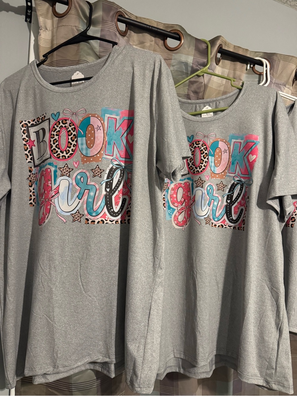 Book Girl Graphic Tee - Gray with Pink & Blue Accents
